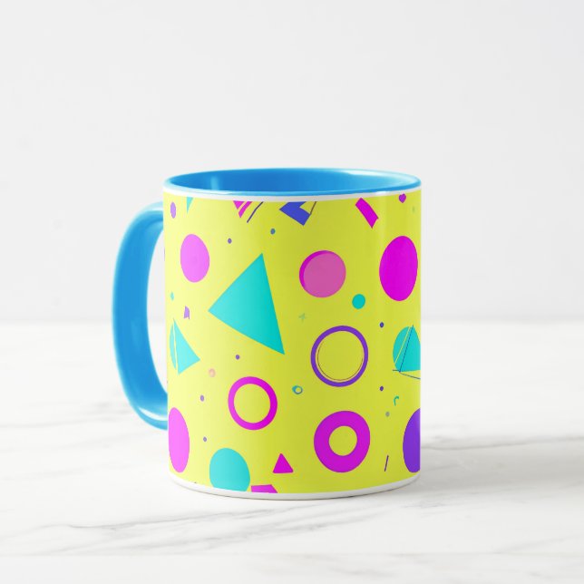 Yellow Neon Memphis Geometric 80s Design Mug (Front Left)