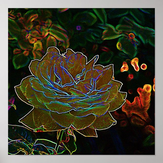Yellow Neon Rose Poster (Front)