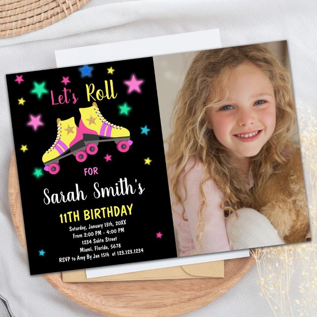 Yellow Neon Star Skate Birthday Invitations Photo (Yellow Neon Star Skate Birthday Invitations Photo)