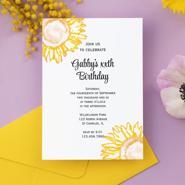 Yellow Neon Sunflower Birthday Party Invitation (Creator Uploaded)