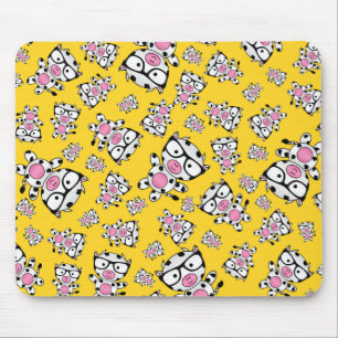 Yellow nerd cow pattern mouse mat