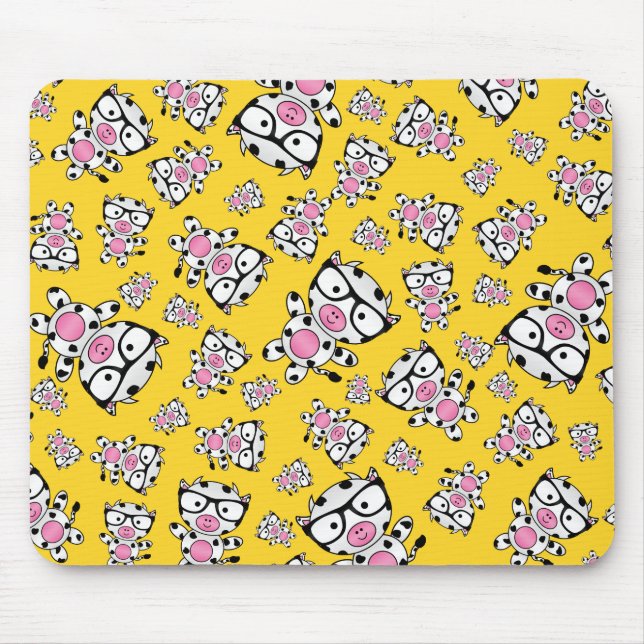 Yellow nerd cow pattern mouse mat (Front)