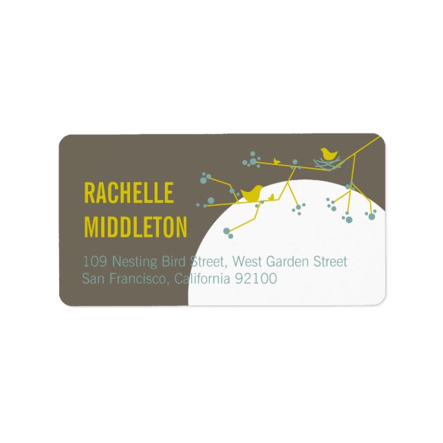 Yellow Nesting Bird Family Baby Shower Address Label (Front)