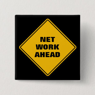 Yellow network ahead classic road sign 15 cm square badge