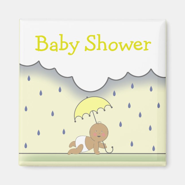 Yellow Neutral Baby Shower Magnet- Rain & Umbrella Magnet (Front)