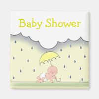 Yellow Neutral Baby Shower Magnet- Rain & Umbrella