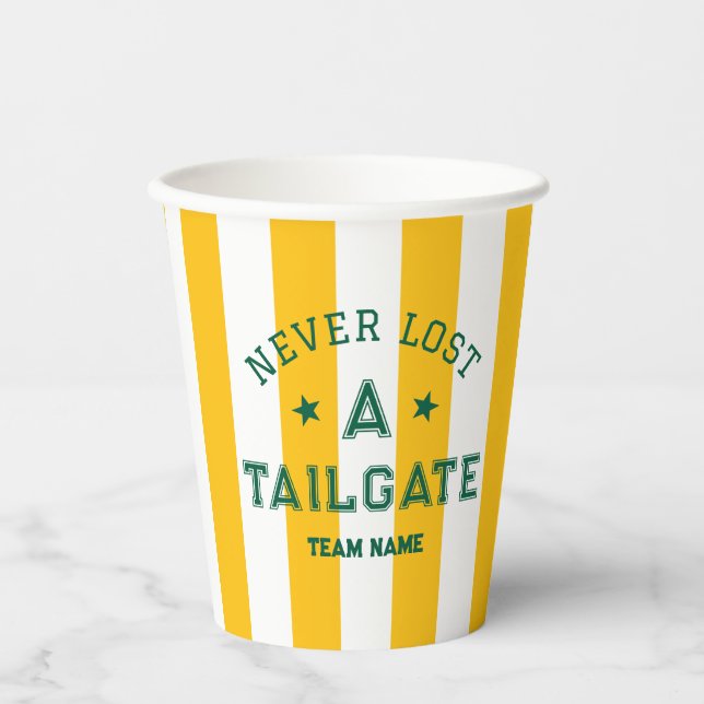 Yellow Never Lost A Tailgate Custom Team Game Day  Paper Cups (Front)
