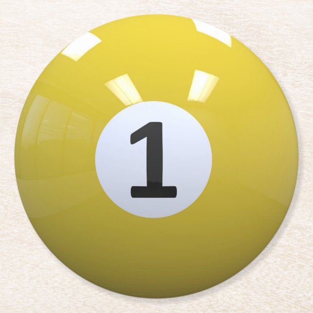 Yellow No. 1 Billiard Pool Ball Round Paper Coaster (Front)