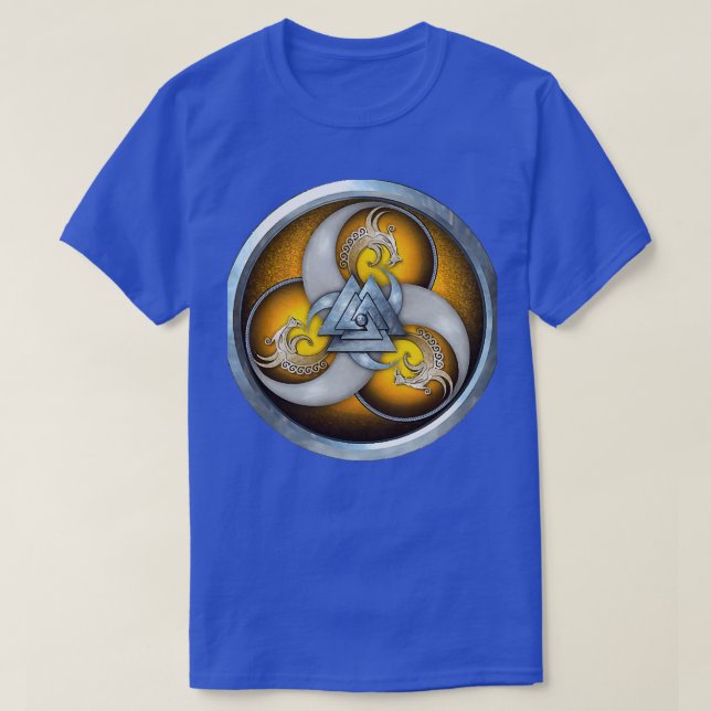 Yellow Norse Triple Dragons Shield T-Shirt (Design Front)