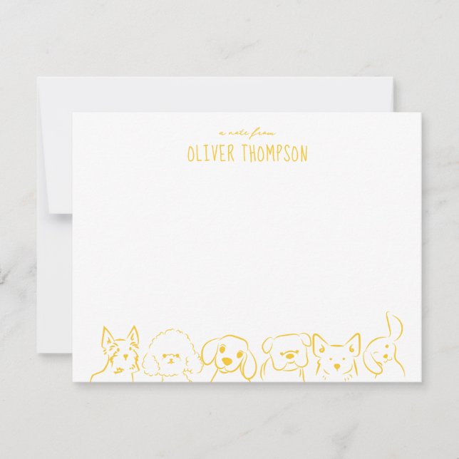 Yellow Note From Cute Dog Animal Sketch Note Card (Front)