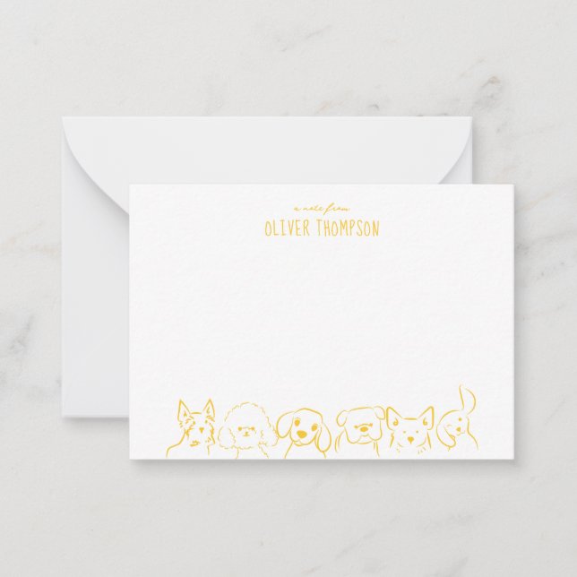 Yellow Note From Cute Dog Animal Sketch Note Card (Front)
