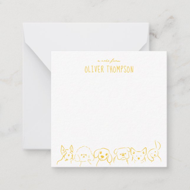 Yellow  Note From Cute Dog Animal Sketch Note Card (Front)