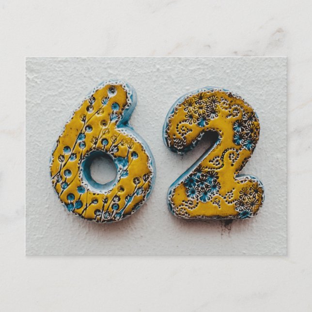 Yellow Number 62 Postcard (Front)