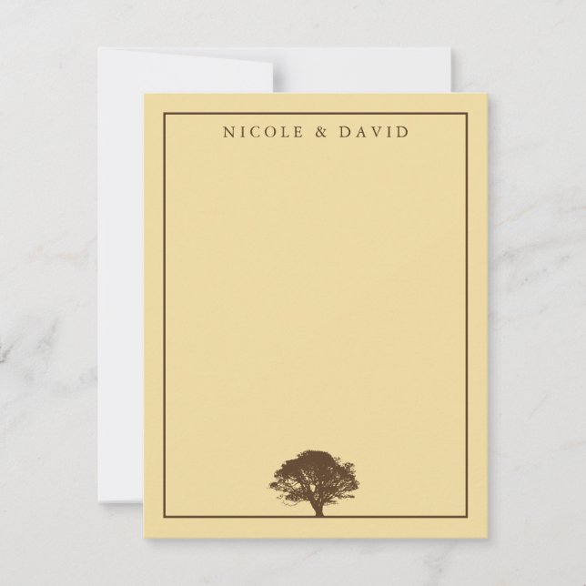 Yellow oak tree personalised couple thank you note invitation (Front)