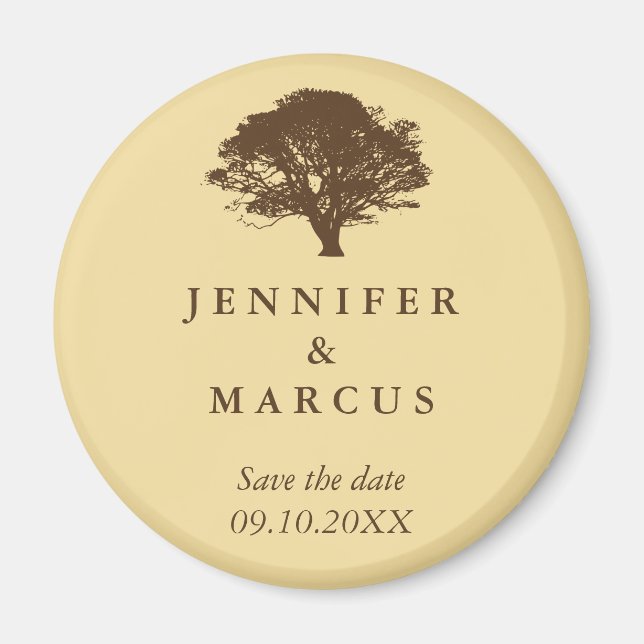 Yellow oak tree wedding announcement save the date magnet (Front)