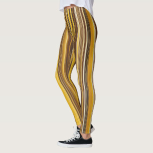 Yellow, Ochre, Brown and white stripes Leggings