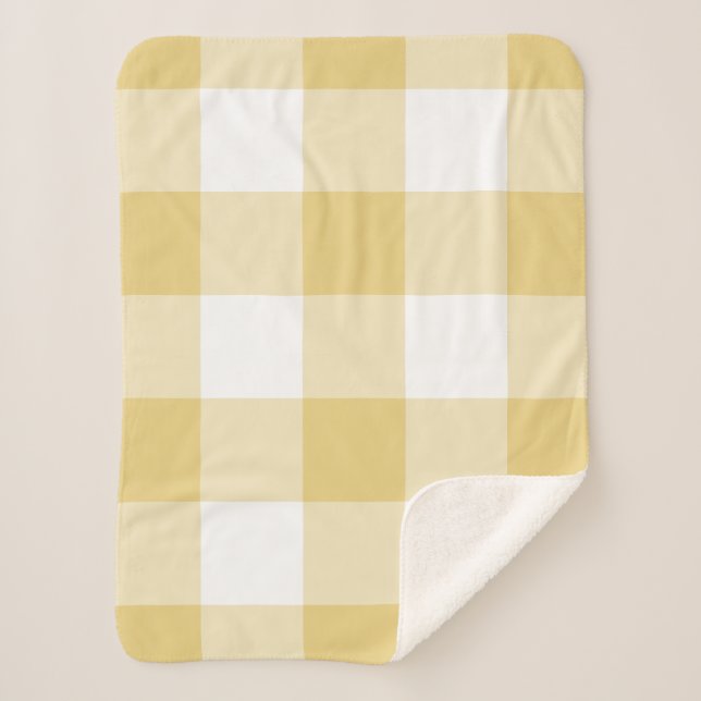 Yellow Ochre Gingham Pattern Sherpa Blanket (Front)