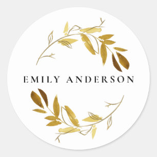 YELLOW OCHRE GOLD FOLIAGE WREATH PROFESSIONAL CLASSIC ROUND STICKER