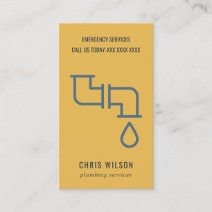 YELLOW OCHRE NAVY PLUMBER SERVICE PIPES PLUMBING BUSINESS CARD