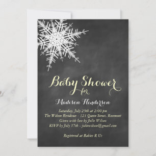Yellow Offset Snowflake Baby Shower Chalk Invite