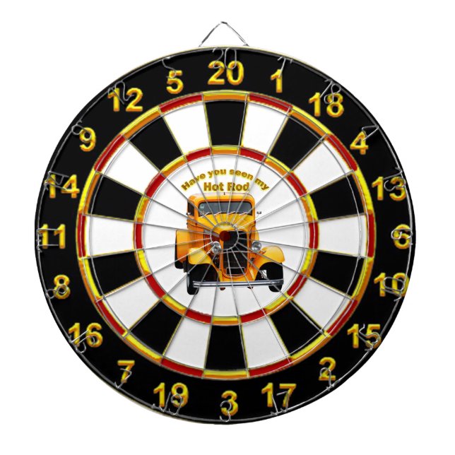 Yellow old roadster with gold black foill design dartboard (Front)