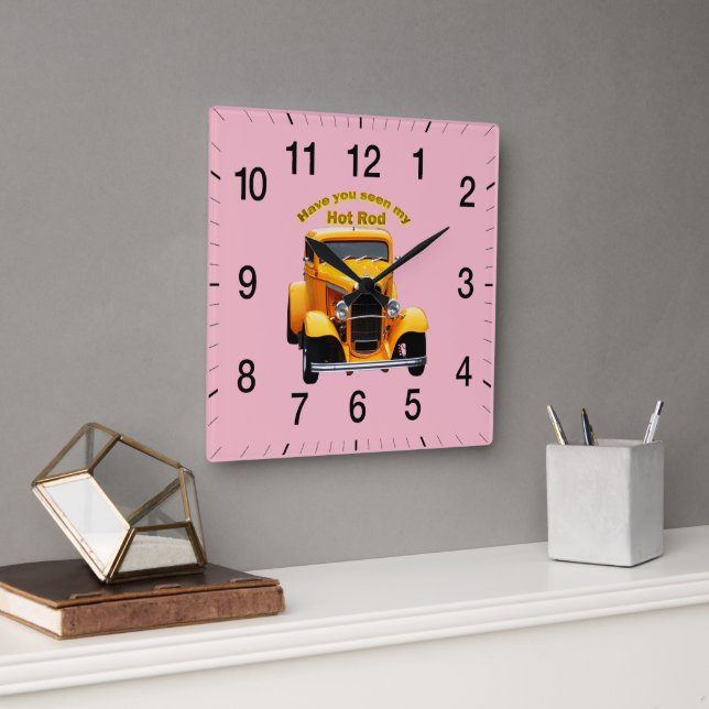Yellow old roadster with the front windows chopped square wall clock (Office)