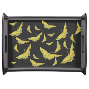 Yellow Old World Swallowtail Butterfly Black Serving Tray