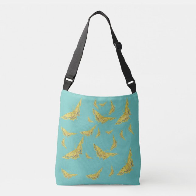 Yellow Old World Swallowtail Butterfly Mint Green Crossbody Bag (Front)