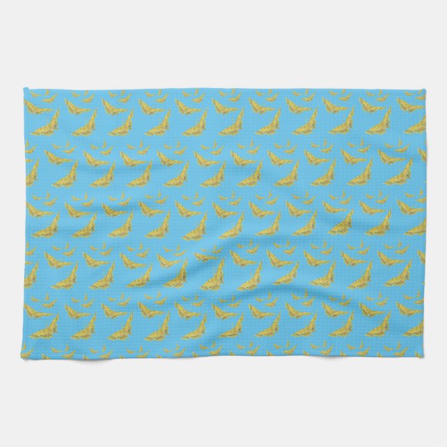 Yellow Old World Swallowtail Butterfly pattern Tea Towel (Horizontal)