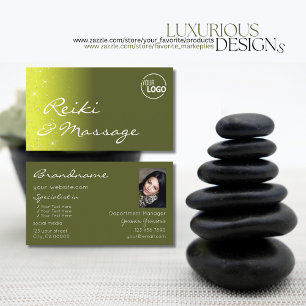 Yellow Olive Glitter Stars with Logo and Photo Business Card