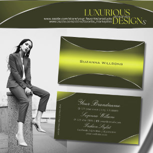 Yellow Olive Green with Silver Border Outstanding Business Card