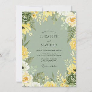 Yellow Olive Leafy Wedding Invitation
