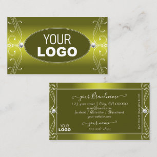 Yellow Olive Ombre Ornate Sparkle Jewels Add Logo Business Card