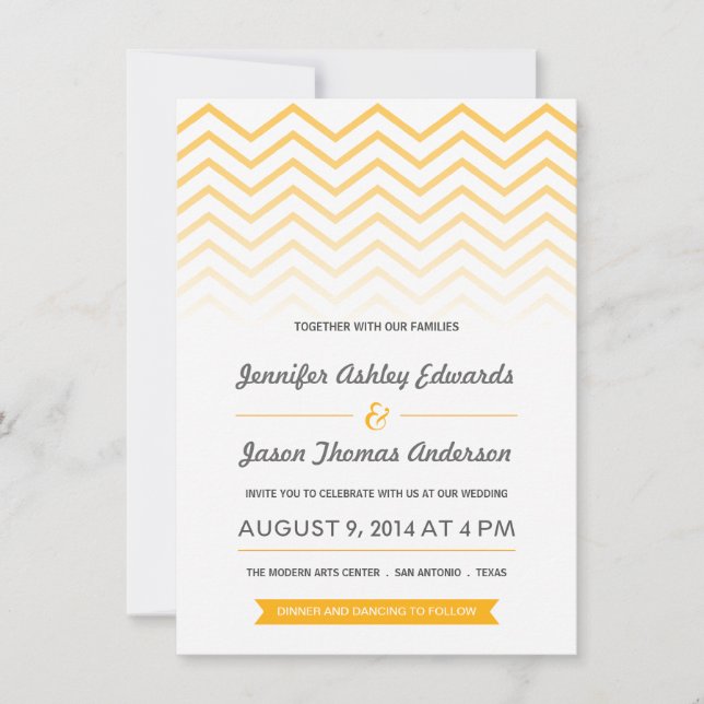 Yellow Ombre Chevron Wedding Invitations (Front)