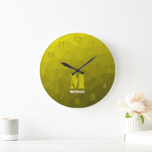 Yellow ombre geometry Mesh Pattern Monogram Large Clock