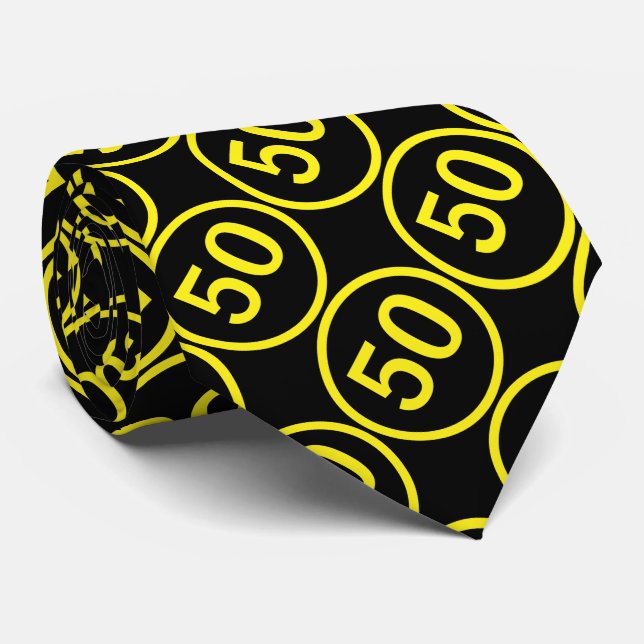 yellow on black number fifty in a circle tie (Rolled)