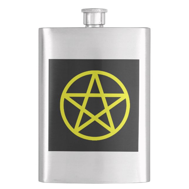 Yellow on Black Pentacle Flask (Front)