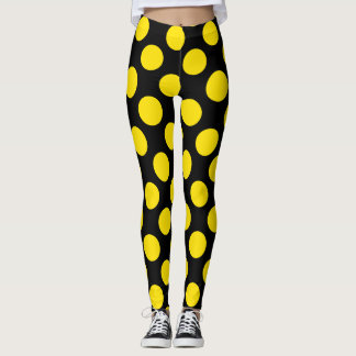 Yellow on Black Polka Dot Leggings