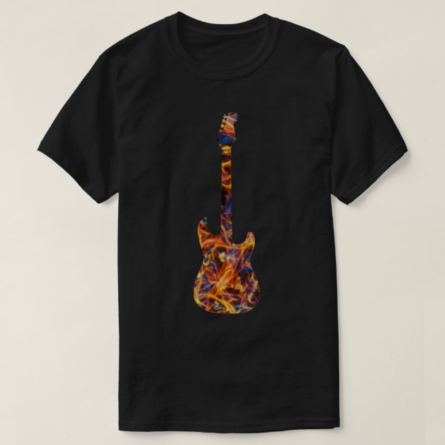 Yellow on Blue Flame Guitar Silhouette  T-Shirt (Design Front)
