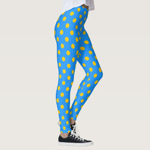 Yellow On Blue Polka Dots Pattern Design Leggings