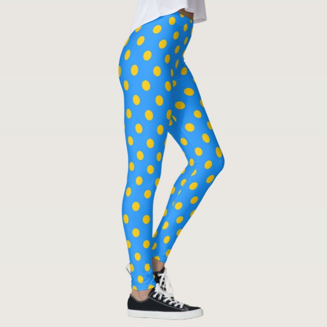 Yellow On Blue Polka Dots Pattern Design Leggings (Creator Uploaded)