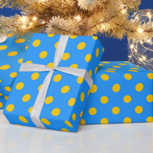 Yellow On Blue Polka Dots Pattern Design Wrapping Paper