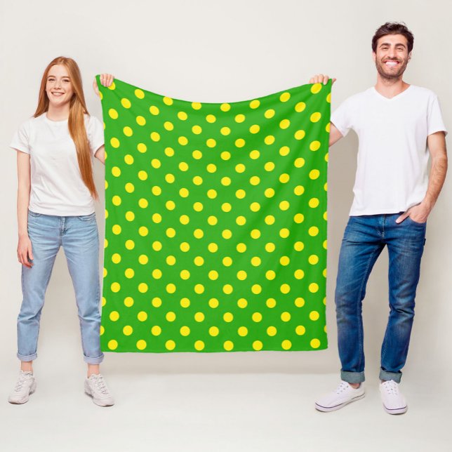 Yellow On Green Polka Dots Pattern Design  Fleece Blanket (Creator Uploaded)