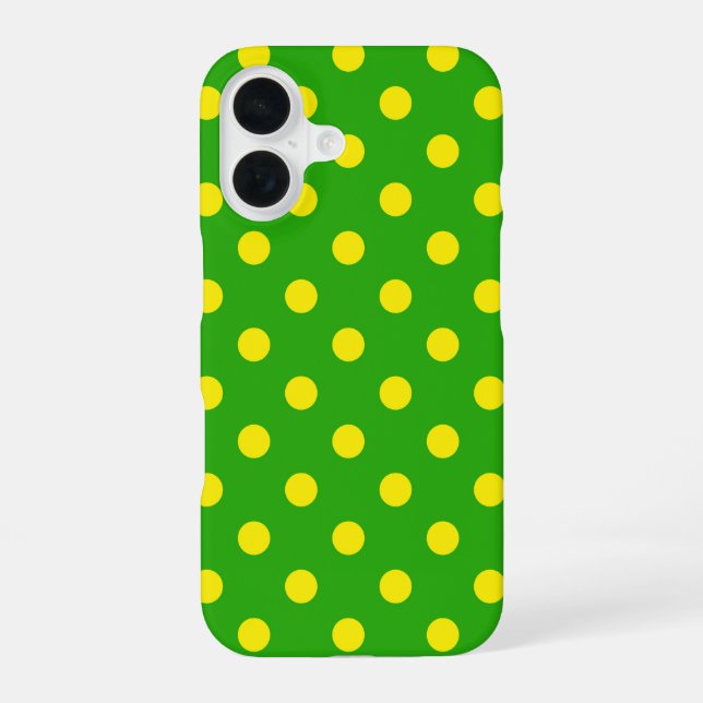 Yellow On Green Polka Dots Pattern Design  iPhone 16 Case (Back)