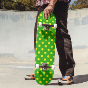 Yellow On Green Polka Dots Pattern Design Skateboard
