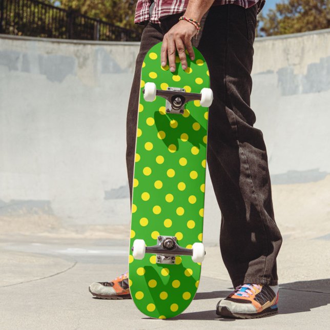 Yellow On Green Polka Dots Pattern Design  Skateboard (Creator Uploaded)