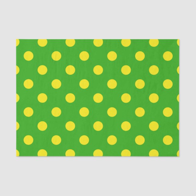 Yellow On Green Polka Dots Pattern Design  Tissue Paper (Front)