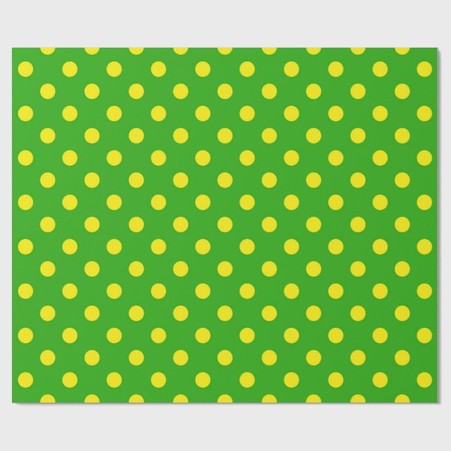 Yellow On Green Polka Dots Pattern Design  Wrapping Paper (Flat)