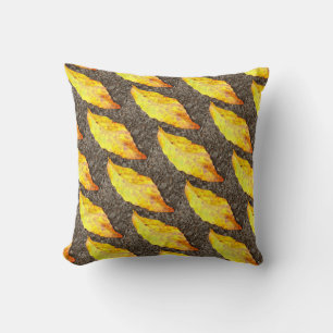 yellow on grey fall leaves solid back cushion
