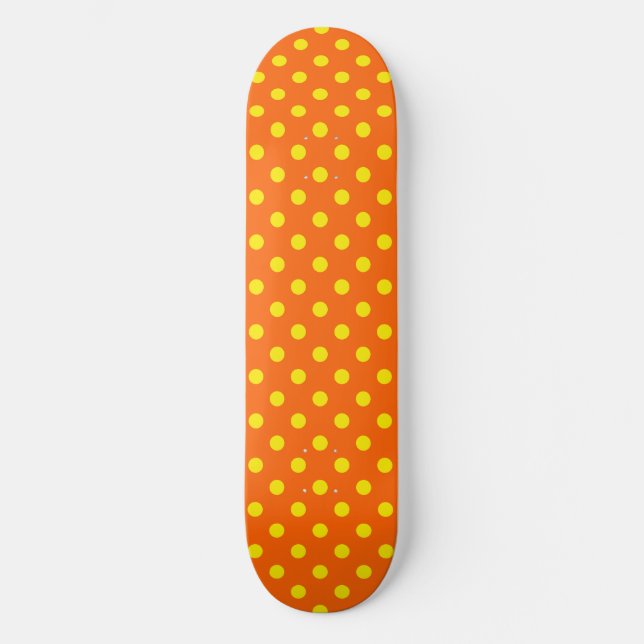 Yellow On Orange Polka Dots Pattern Design  Skateboard (Front)